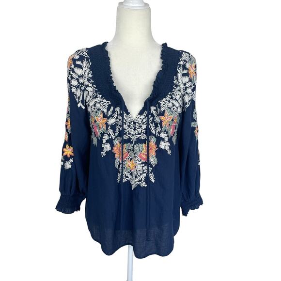 Sundance Tops - Sundance Cotton Gauze Embroidered Peasant Top Blue Size Small Boho Indie Cottage